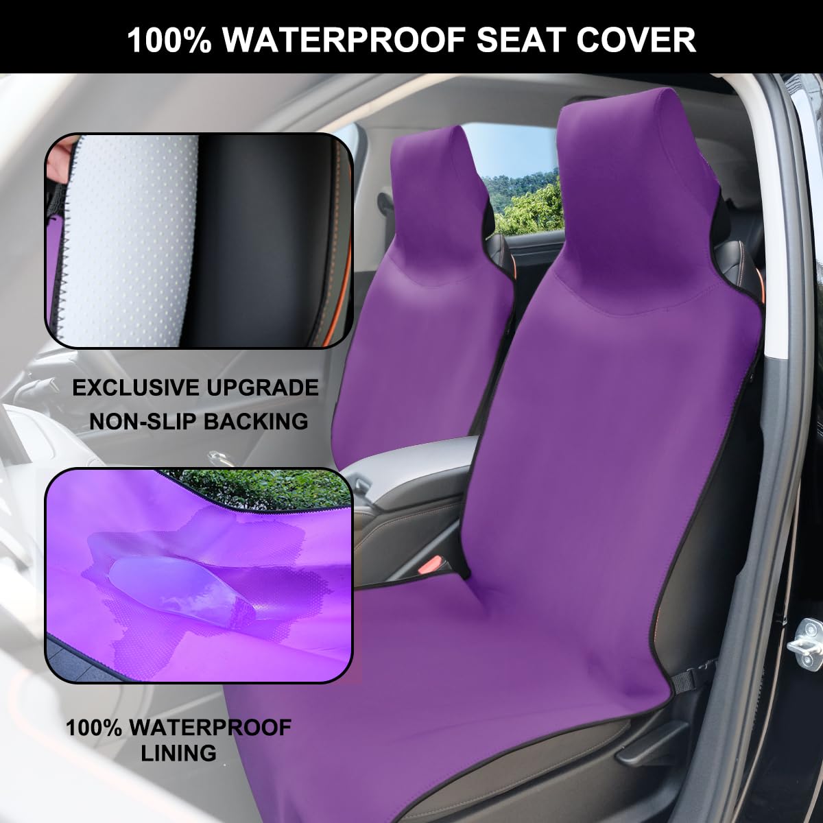INFANZIA Premium Waterproof Seat Cover Towel Protector Neoprene Universal Fit, Upgraded 100% Washable & Removable Non-Slip Sweat Carseat Towel Covers, Perfect for Gym/Yoga/Workout（Purple,2PCS