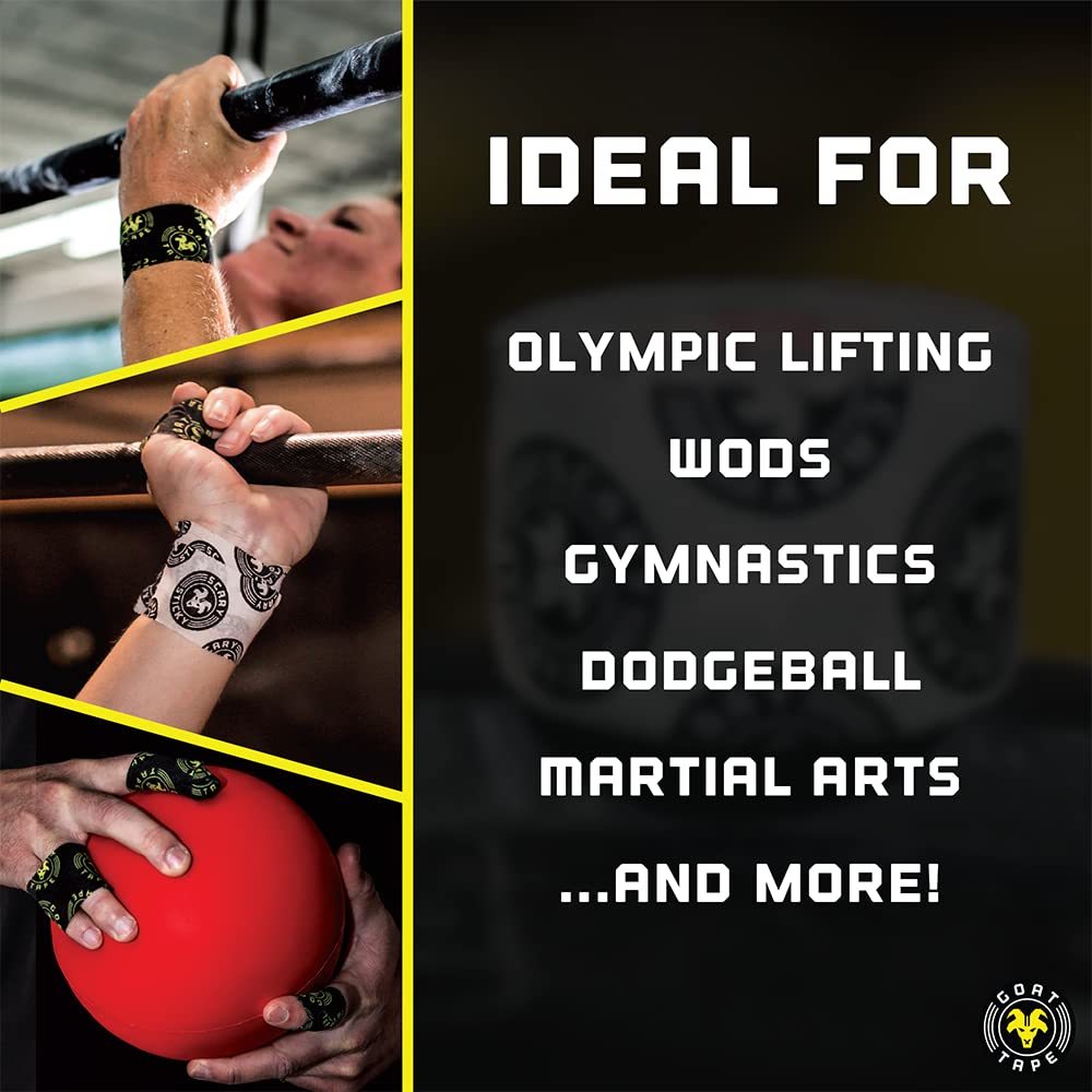 Scary Sticky Premium Athletic Tape, Ultra-Sticky Thumb, Finger & Wrist Tape for Weightlifting, Hook Grip & Cross Workout, Cotton, Latex-Free, 10 Yards, Black & Yellow, 1 Roll