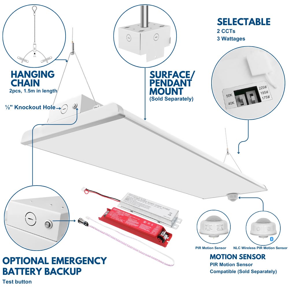 Konlite ALTA LED High Bay Light - 4FT - 225W/195W/175W - 37,600 Lumens - 5000K/4000K Selectable - 120-277V - 600W Metal Halide Equal
