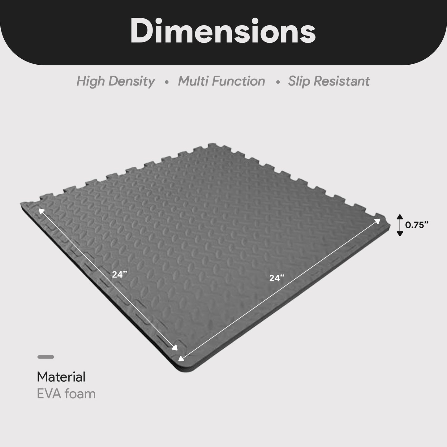 BalanceFrom Puzzle Exercise Mat 3/4" Thick, EVA Interlocking Foam Floor Tiles for Home Gym, Mat for Home Workout Equipment, Floor Padding for Kids, Gray, 24 in x 24 in x 3/4 in, 96 Sq Ft - 24 Tiles