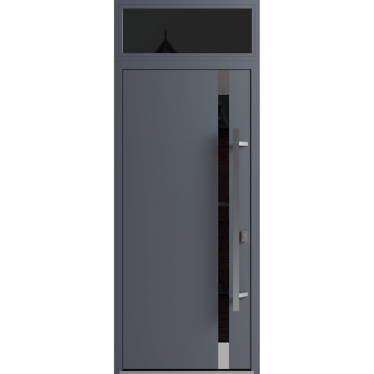 VDOMDOORS Front Exterior Prehung Steel Door/Ronex 1011 Grey/Top Exterior Window Sidelite/Stainless Inserts Entry Metal Modern Painted W36 x H80+16" Left Hand Inswing