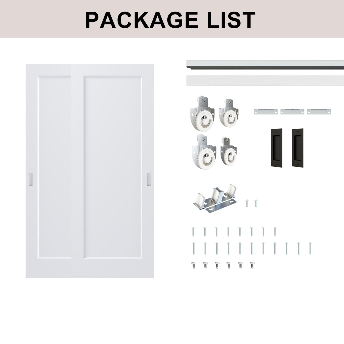 BARNSMITH 60x80 in 1-Panel Sliding Closet Door, White Primed Bypass Interior Door with Top Track & Floor Guide, Preassembled Door Slab with Paintable Surface
