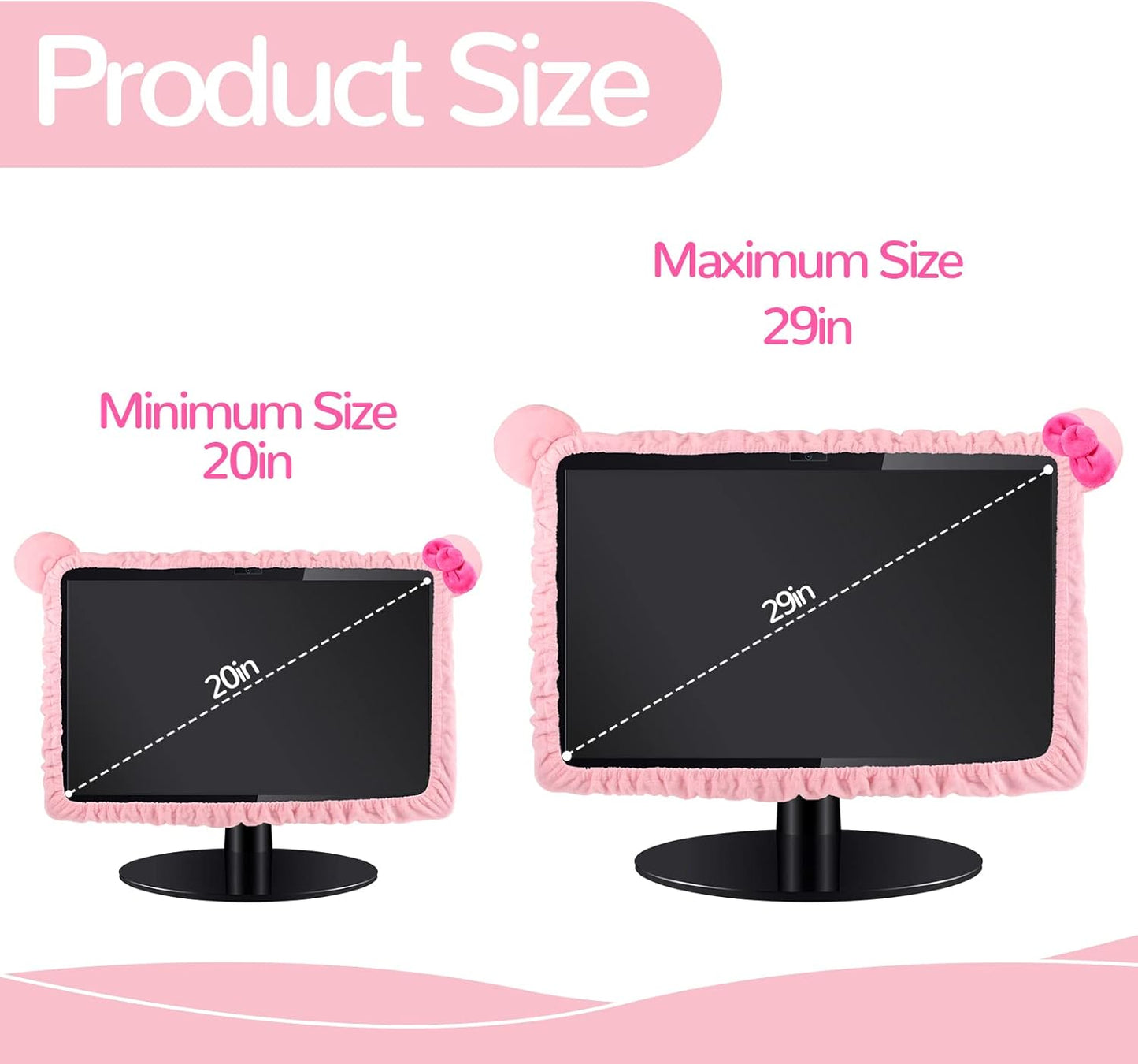 2 20''-29'' Remagr Pcs Kawaii Computer Monitor Cover with Cat Ear Design, Furry Cute Pink Monitor Dust Cover Protector