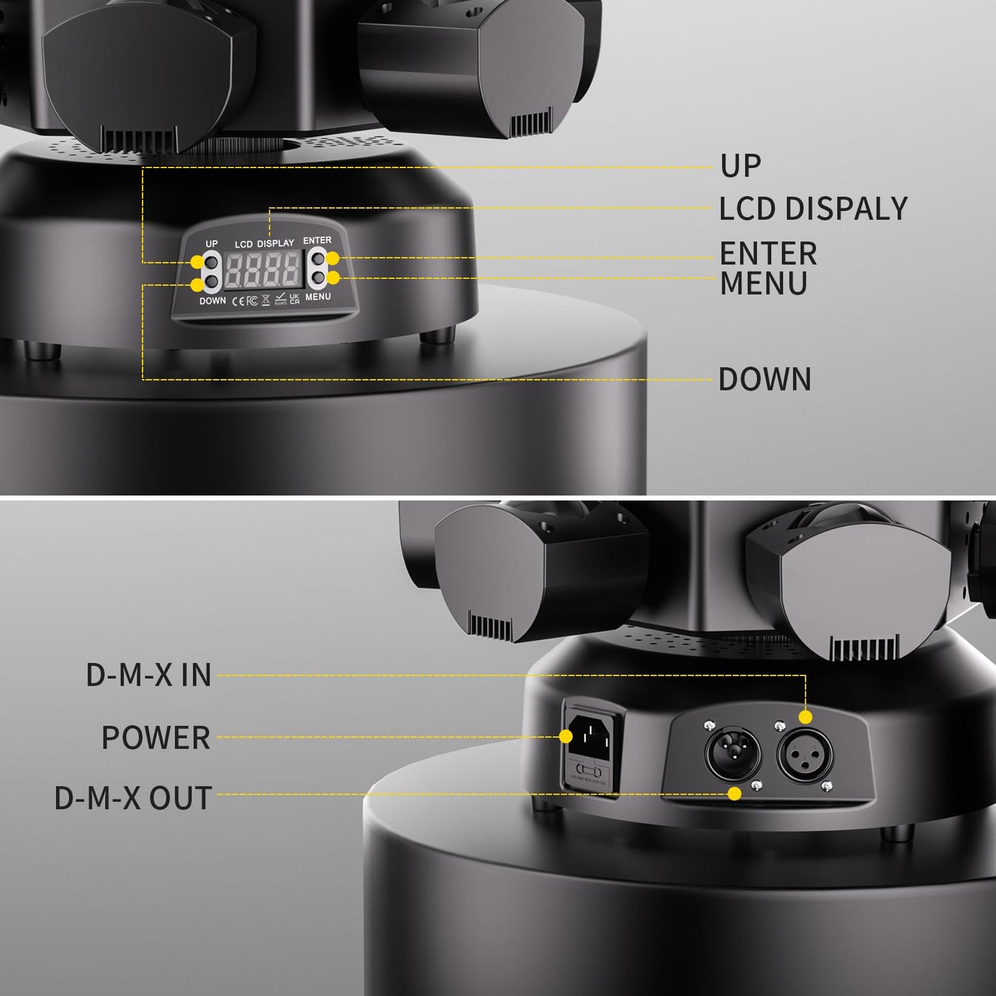 6-Arm Moving Head DJ Lights, 120W RGBW 4-in-1 Stage Lights with Kaleidoscope Magic Ball Effect, Starry Laser Effects, White/Golden Strobe, 540° Rotation, DMX512 Sound Activated Remote for Disco DJ Bar