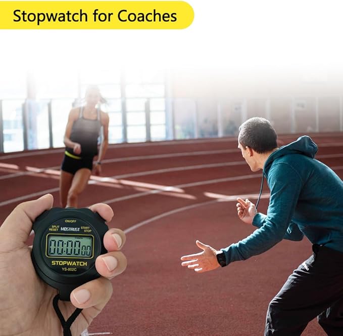 Digital Simple Stopwatch, 1/30 Lap Basic Stopwatch, No Bells, No Clock, No Alarm, Silent, Child Friendly, ON/Off for Swimming Coaches Kids