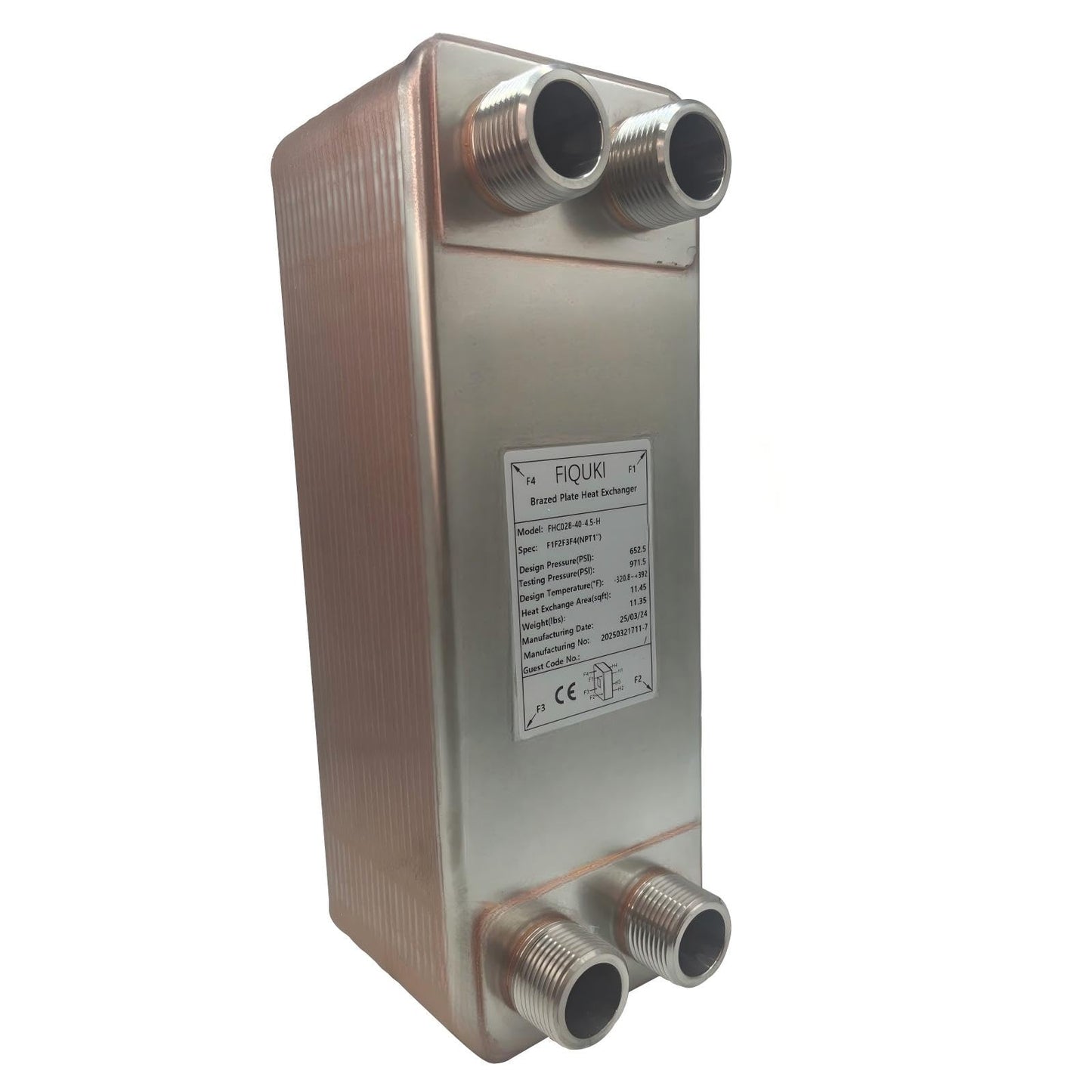 4"x12" 40 Plates SS316L/Copper Brazed Plate Heat Exchanger with 1" MPT Port - Water to Water for Water Heating, Floor Heating, Snow Melting, Commercial & Industrial Refrigeration(FHC028-40)