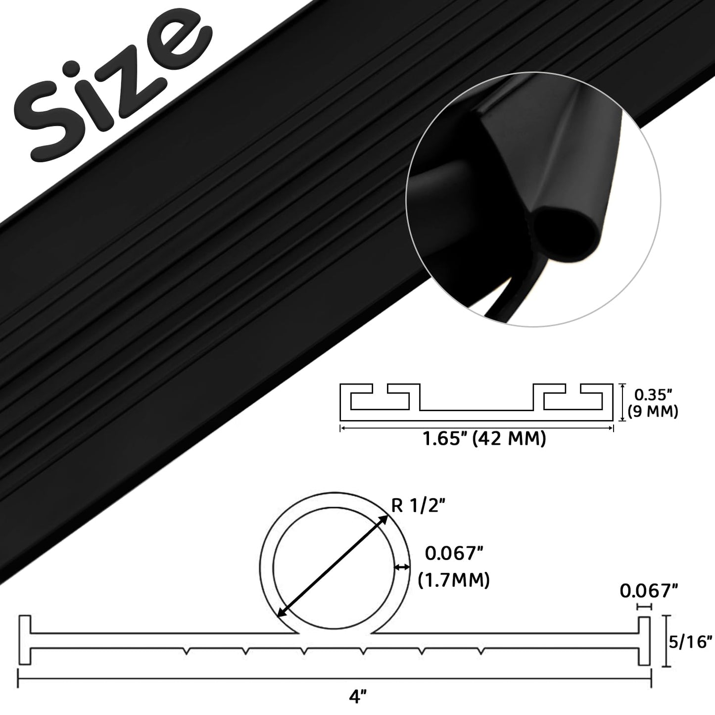 Garage Door Seals Bottom Rubber with Pre-drilled Aluminum Track Retainer Base Kit,Heavy-Duty U Shape + O Ring Combination Weather Stripping Sesl Kit for Garage Door (Black, 16Ft)