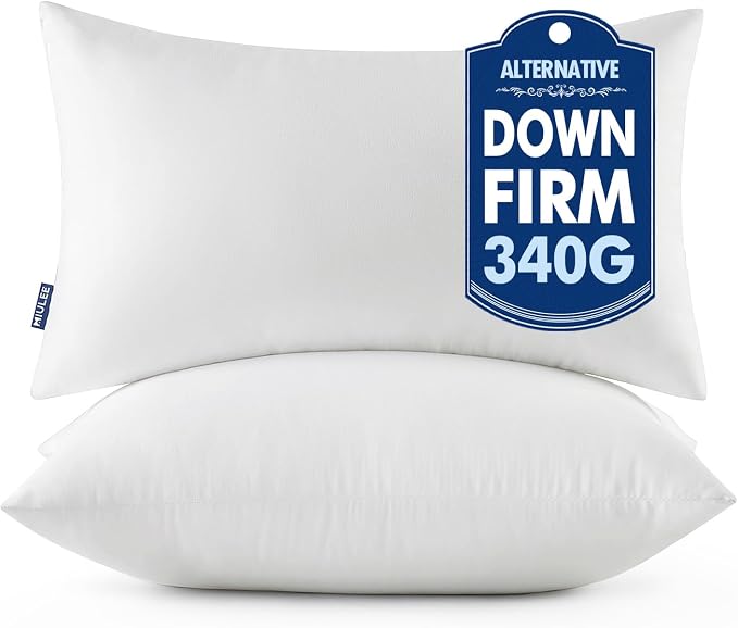 MIULEE Throw Pillows Inserts, Pack of 2 14x20 Inch 100% Virgin Fiber Filling Bed Couch Pillows