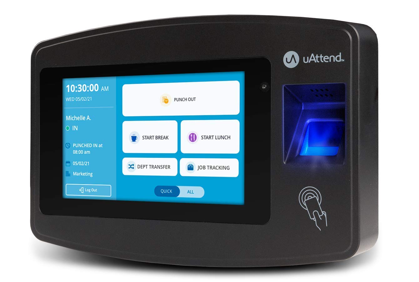 uAttend JR1000 Biometric Fingerprint, RFID, PIN Time Clock for Small Business - Cloud-Based Attendance System with Optional Payroll Integration - All-in-One System