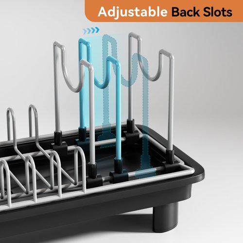 Laveshop Small Dish Drying Rack, Compact Dish Drainer for Kitchen Counter, with Adjustable Back Slots, Space-Saving for Small Kitchens, Black