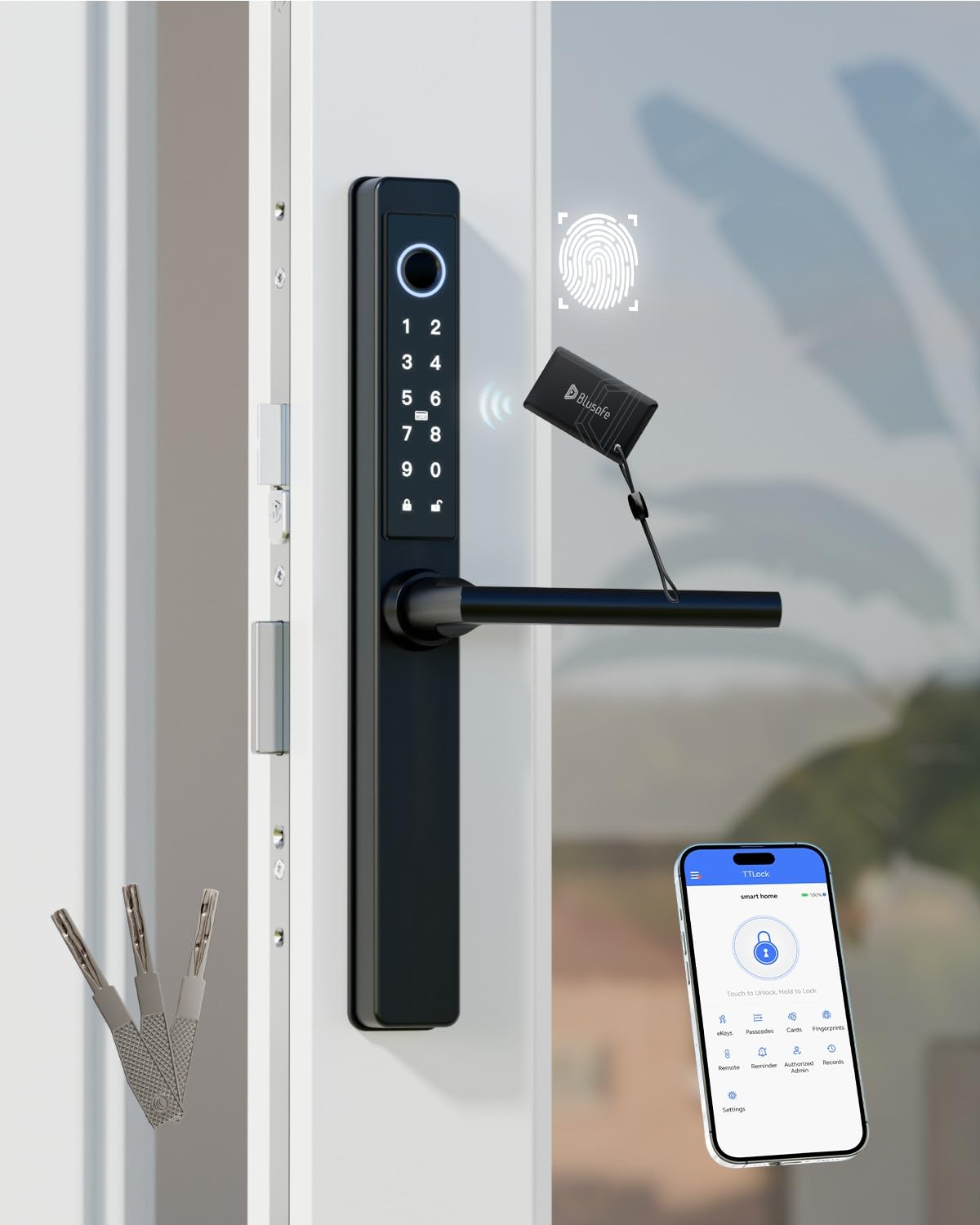 Electronic Smart Door Lock Fingerprint Door Lock with Keypad，Smart Lock for Front Door Children Proof IC Card, App Control & Mechanical Key