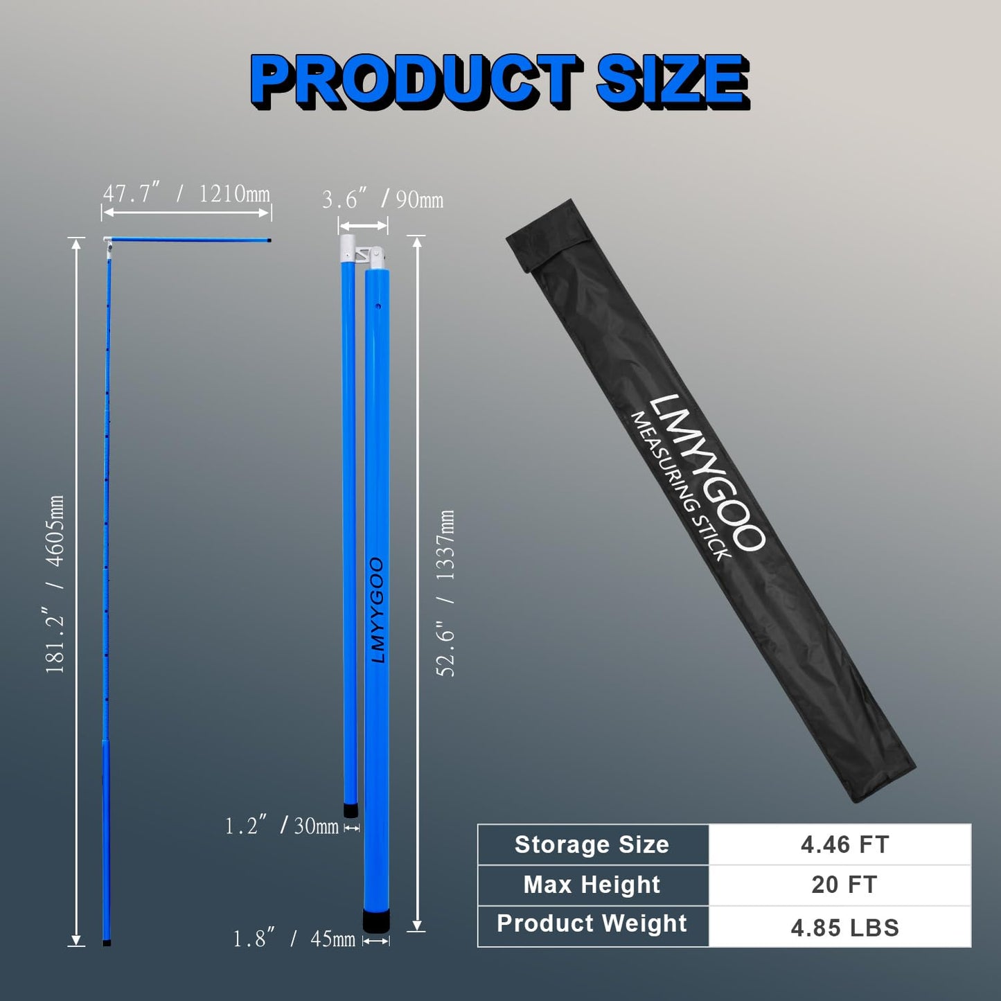 LMYYGOO 20FT Load Height Measuring Stick with Carrying Bag, Retractable Height Stick for Trucks, Truck Height Measuring Stick with Adjustable Pole, Accurately for Trucks, Car Haulers(Dark Blue)