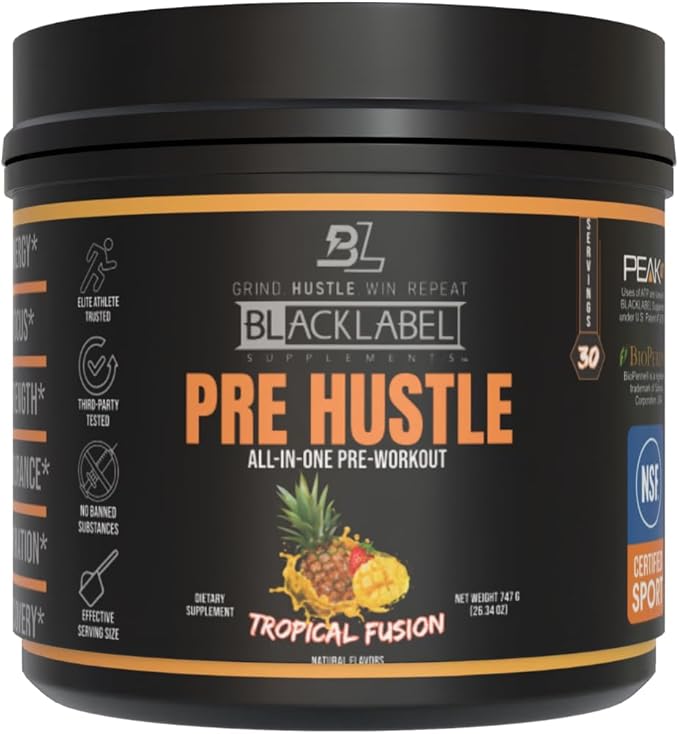 BLACKLABEL Supplements PRE Hustle V3 Pre-Workout Powder ??NSF Certified for Sport ??Energy, Strength & Endurance Support ??Tropical Fusion Flavor ??with Creatine & Caffeine ??30 Servings