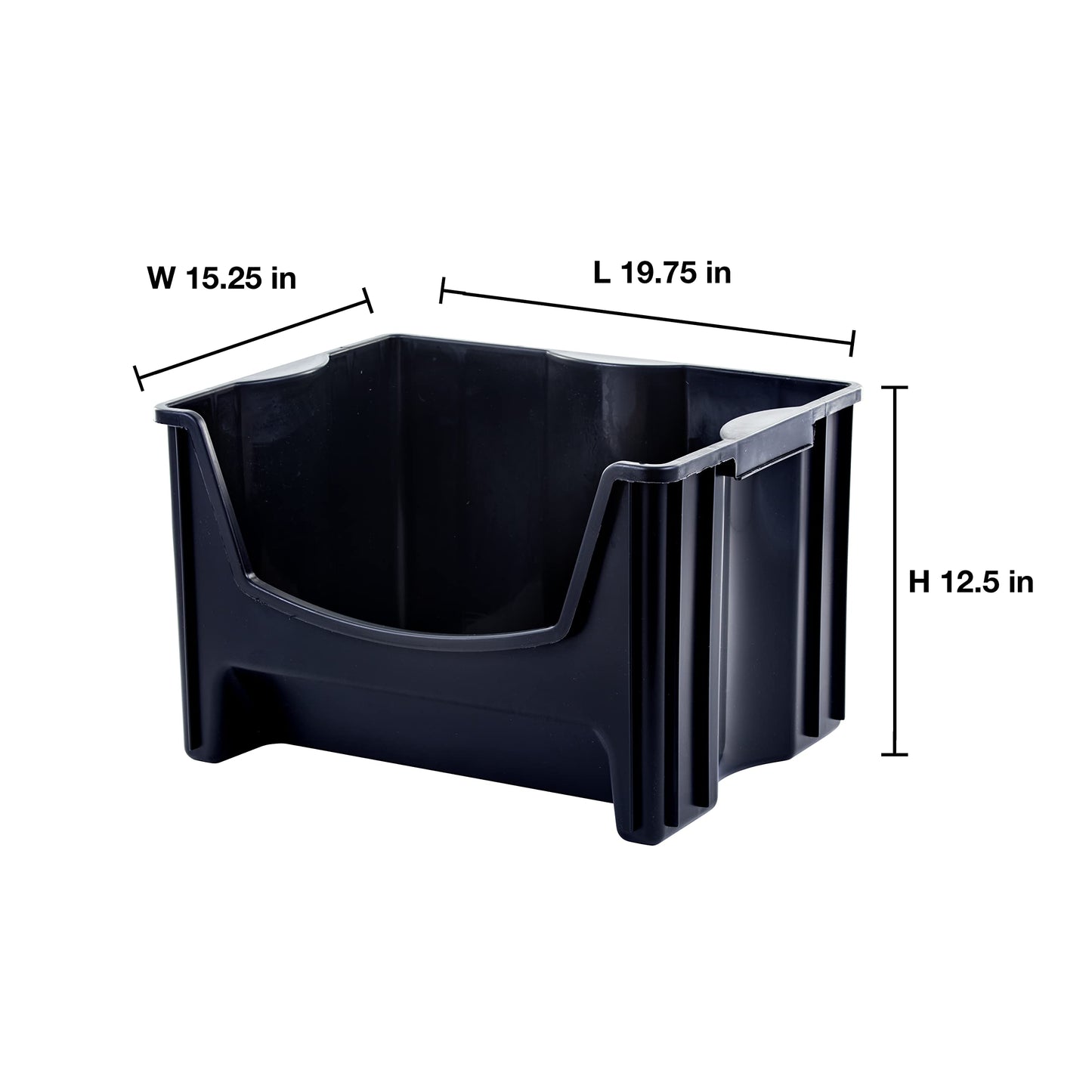 Mighty Tuff Jumbo Stackable Storage Bins, Pack of 3, Easy-Access Storage, Large Easy-to-Grip Handles, Wide Front Opening, Interlocking, Stack Vertically, Black