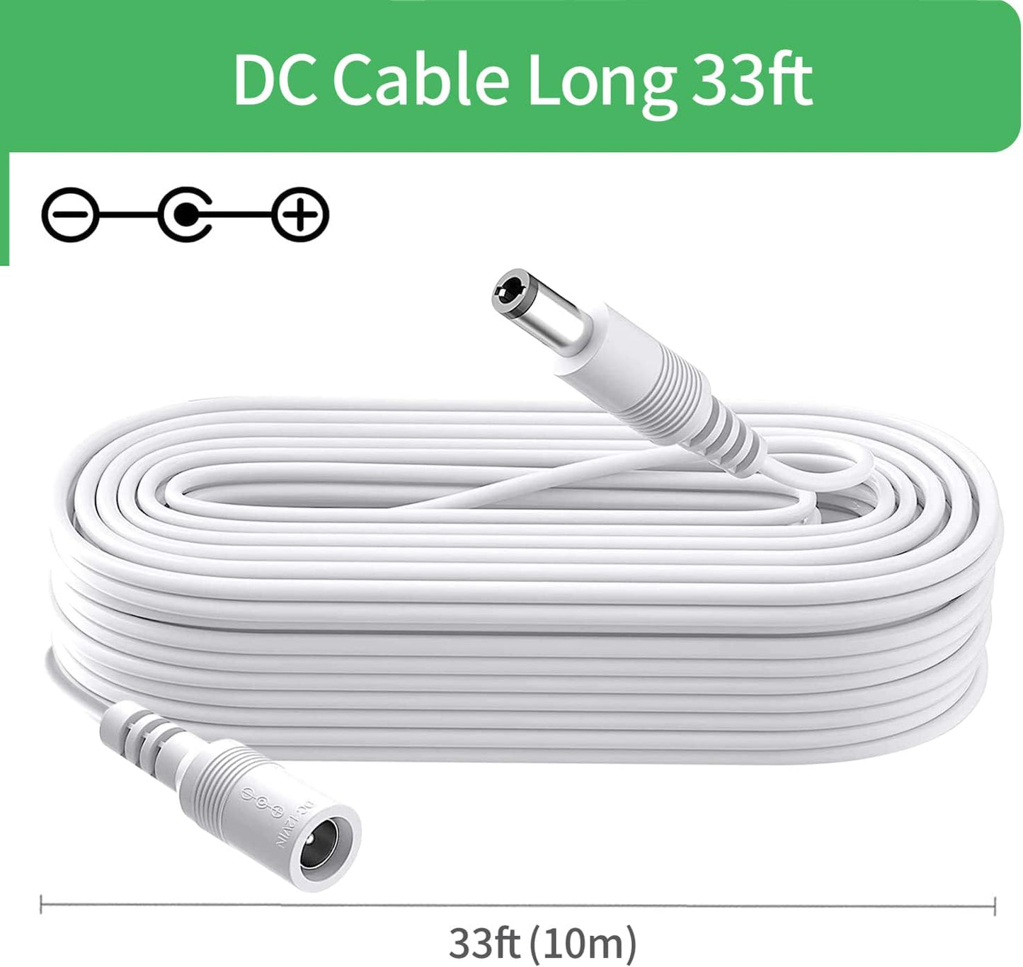 Security-01 33FT 10M 5.5mm 2.1mm, 12V/24VPower (Pack 2) DC Power Extension Cable x Extension Cord for CCTV Security