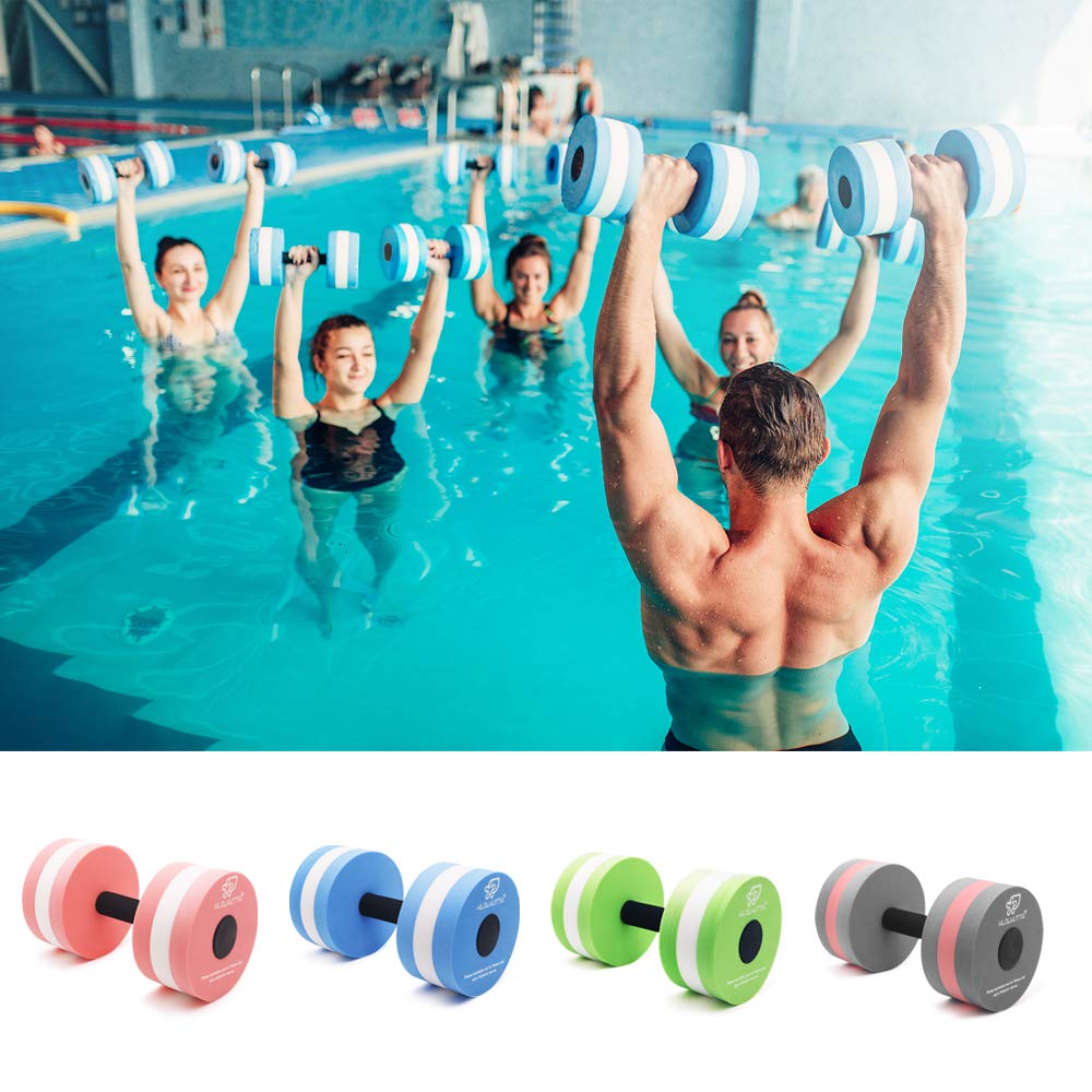 KLOLKUTTA Aquatic Dumbells, 2PCS Water Aerobic Exercise Foam Dumbbell Pool Resistance,Water Aqua Fitness Barbells Hand Bar Exercises Equipment for Weight Loss Grey