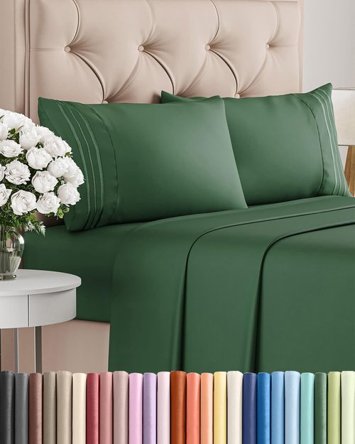 Comfy Breathable Cooling Bed Sheets Set by [Brand Name] - Luxury 4-Piece Full Size - Deep Pockets, Soft & Wrinkle-Free - Oeko-Tex Certified, Emerald Green