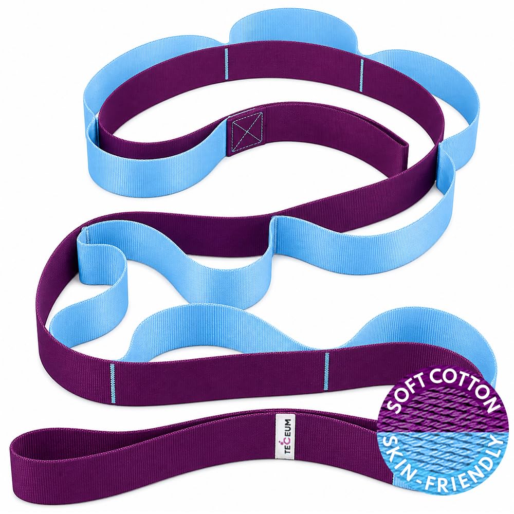 [NEW 2023] TECEUM Yoga Stretching Strap 10 Loops Non-Elastic Strap - Home Workout Stretch Strap for Physical Therapy, Yoga, Pilates cttn 1 in MB