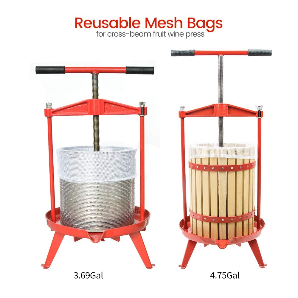 3.69 Gallon Heavy-duty Cross-beam Stainless Steel Fruit and Wine Press with 2 Pack Washable Filter Bag