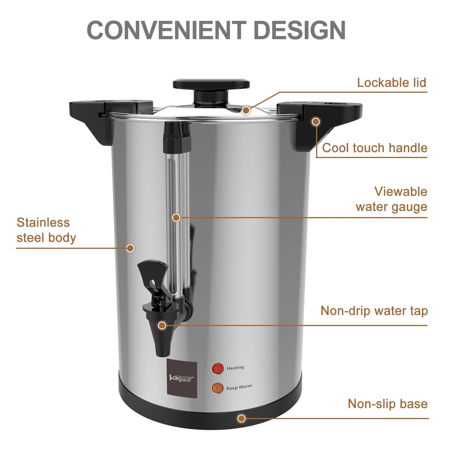 Valgus Commercial Grade Stainless Steel Coffee Urn 110-Cup 16L Coffee Maker with Percolator Coffee Dispenser for Quick Brewing for Large Crowds for Wedding, Parties, Catering Events
