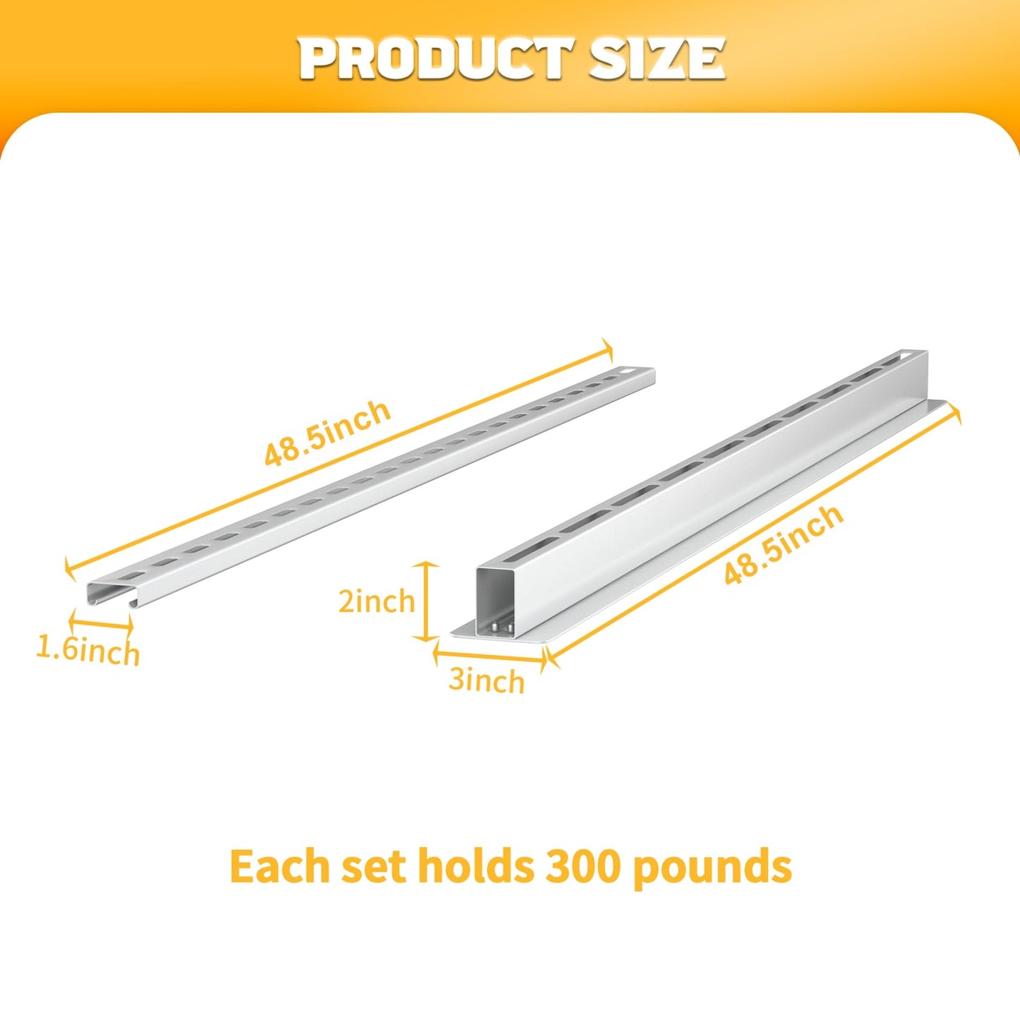 WALMANN Overhead Tote Storage Rail System, Garage Ceiling Bin Storage Rack Heavy Duty Adjustable Tote Slide Rails(White, Bins are not Included)