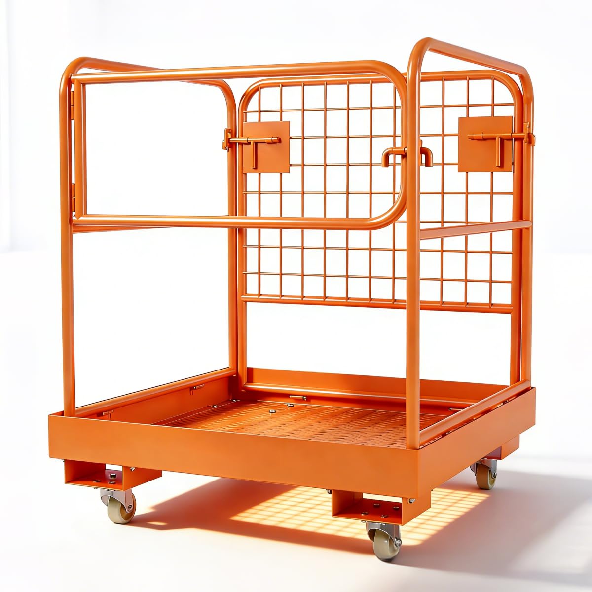 Forklift Cage 36x36 Inches Work Platform Safety Cage，Collapsible Lift Basket with 4 Wheels Device Chain for Aerial Work Lifting Loader