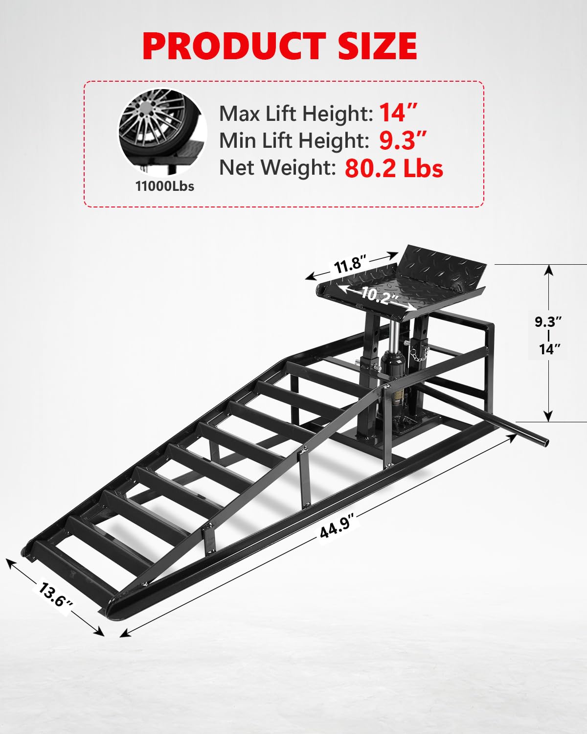 Hydraulic Car Ramps, 5T 11000lbs Low Pro-File Car Lift Service Ramps, Heavy Duty Steel Hydraulic Vehicle Ramps for Car Truck Trailer Garage Repair - 2 Pack