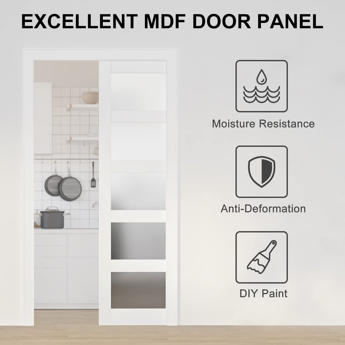 ARKHJEM 24"×80" Sliding Pocket Door, 5 Panel Glass Sliding Door, Single Panels for Closets & Interiors, Hardware Include, Need to Assemble, White