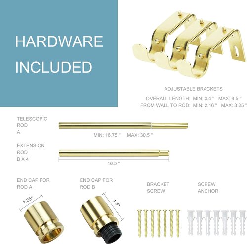 Byondeth Adjustable Curtain Rods for Windows - 16 to 88 Inches, 1 Inch Diameter, Gold Aluminium Finials