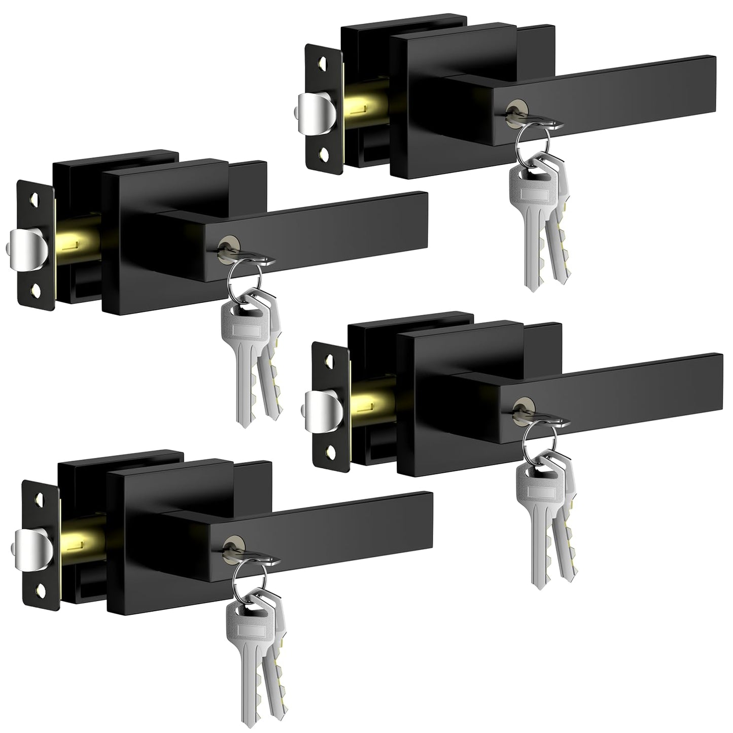 Narpult Smart Black Door Handle, Door Handle Set for Home, Black Interior Door Handles for Bedroom, Front Door Lock Sets with Reversible Handle (4, Matte Black, Entry (Same Keys))