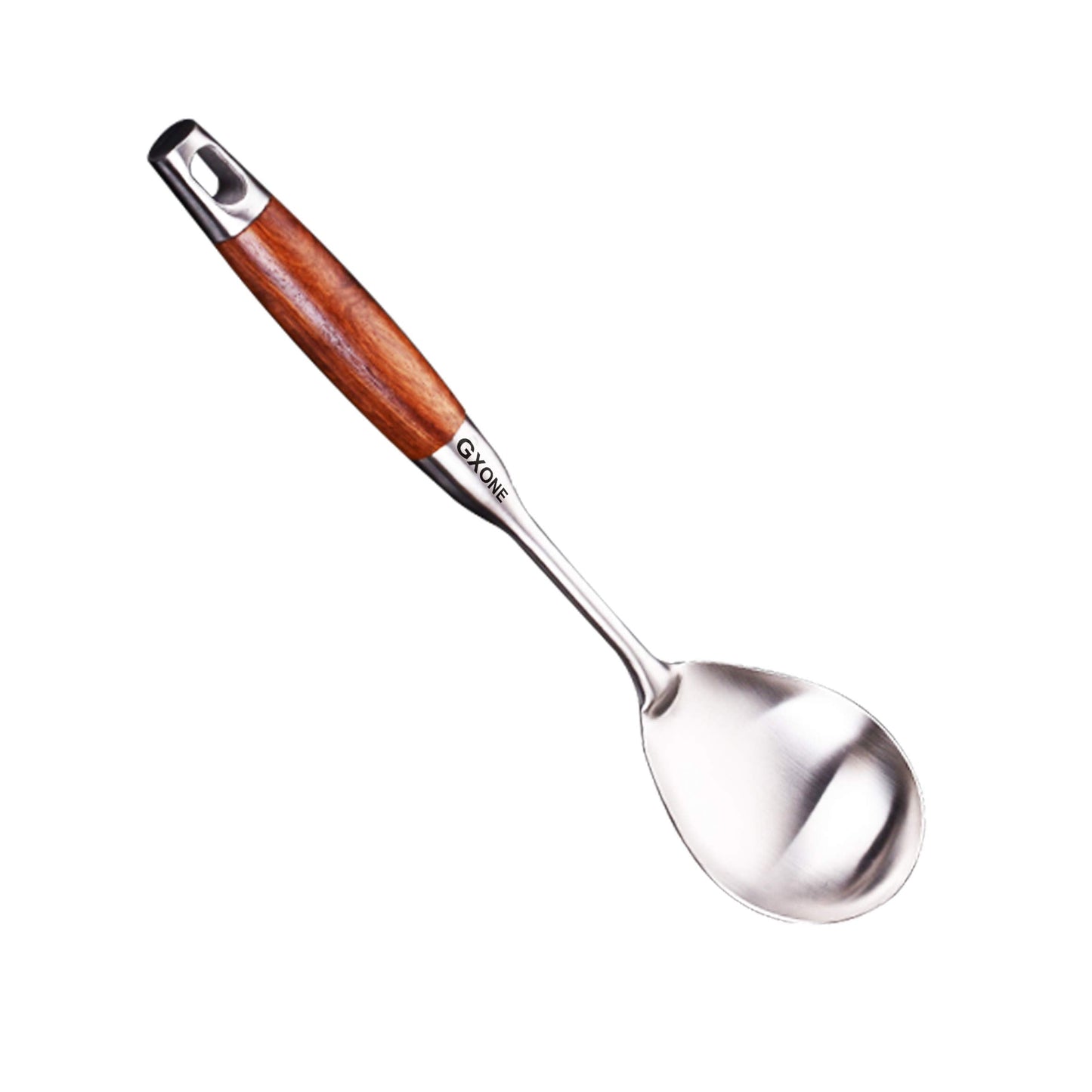 GXONE Large Serving Spoons,304 Stainless Steel Cooking Spoon with Heat Resistant Wooden Handle,Silver/12.4Inch