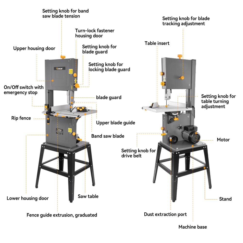 Hoteche 12-Inch Band Saw 7-Amp Two-Speed Benchtop with Stand for Woodworking and Metal Cutting, 1HP
