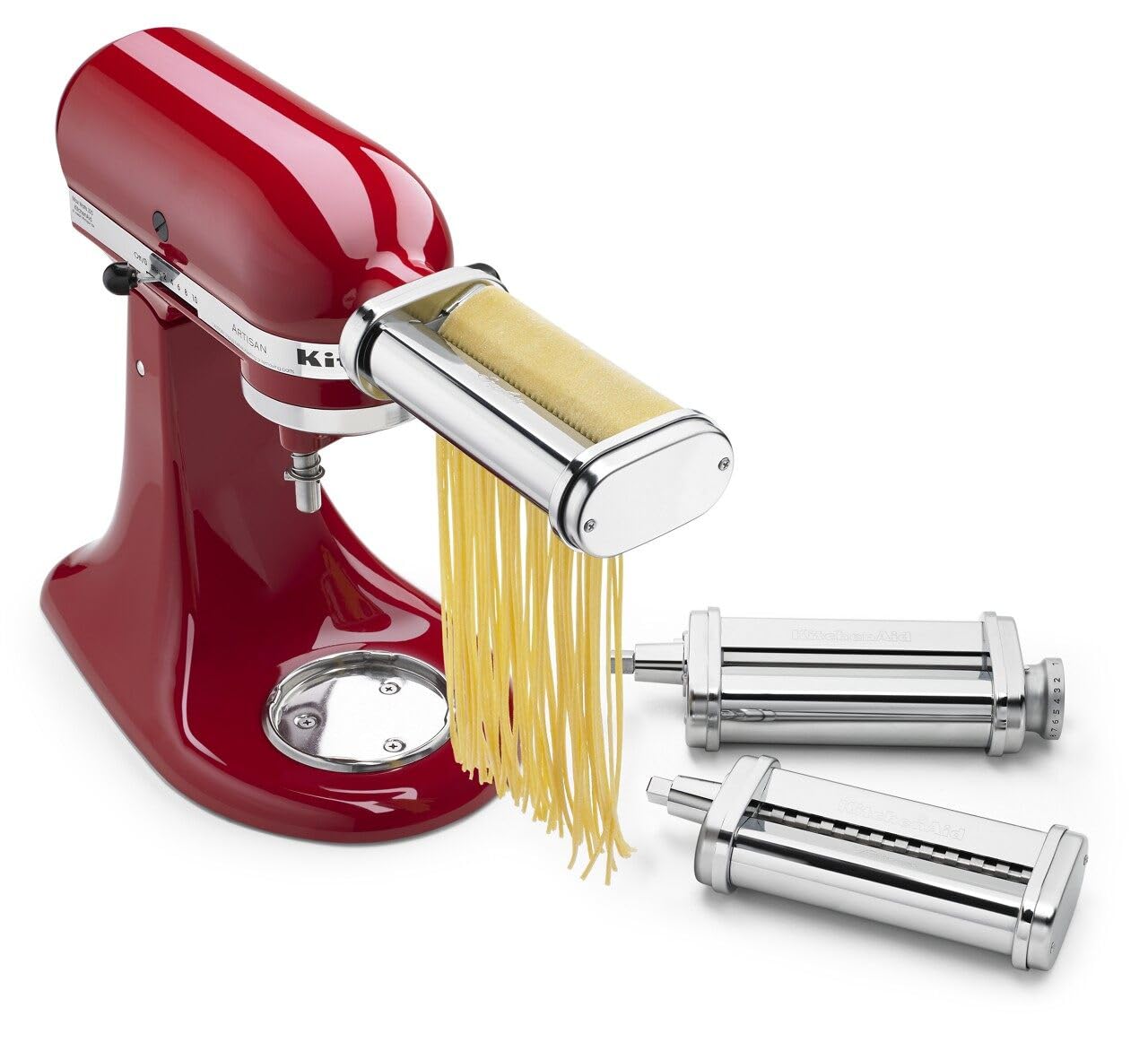 KitchenAid KSMPRA Stand Mixer Attachment Pasta Roller & Cutter, 3-Piece Set, Stainless Steel & K45B Coated Flat Beater, White, 4.5 Qt