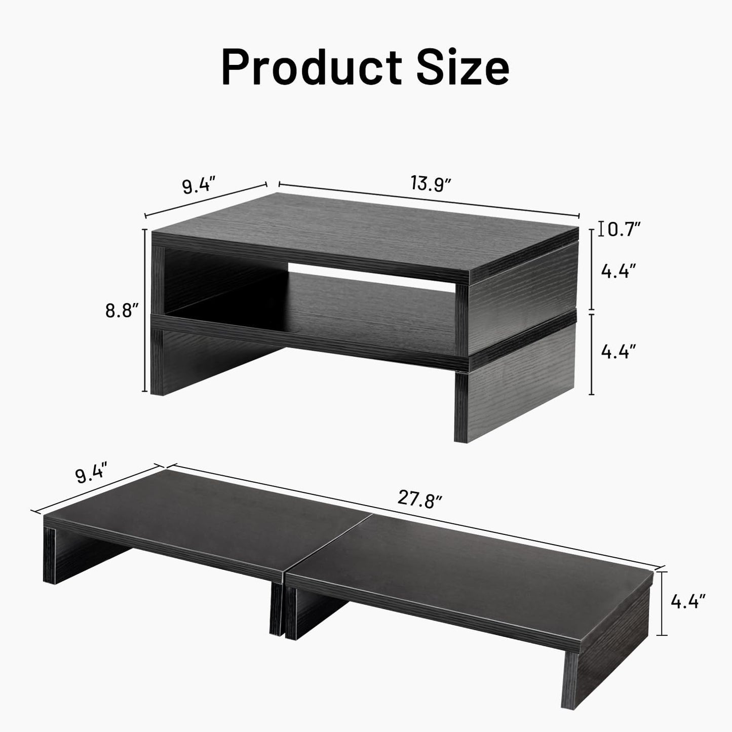 2 Pack, 2 Monitor Stand Riser for Desk Computer Stand Dual Monitor Riser, Monitor Stand Riser MDF Tier Adjustable