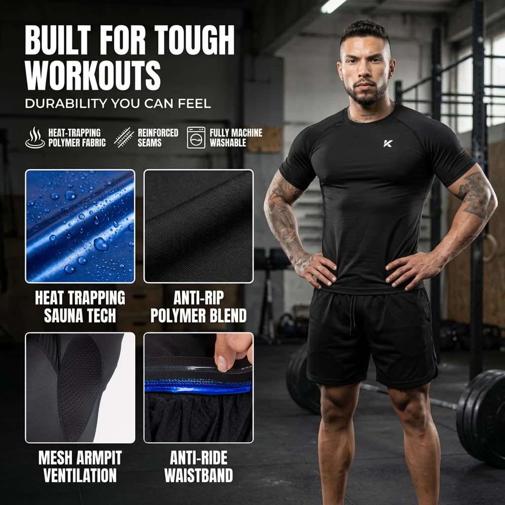 Kewlioo Sauna Shirt for Men – Heat-Trapping Sweat Vest for Working Out, Compression Fit, Flexible Polyester & Spandex, Ideal for Gym, Cardio, Running & Daily Wear
