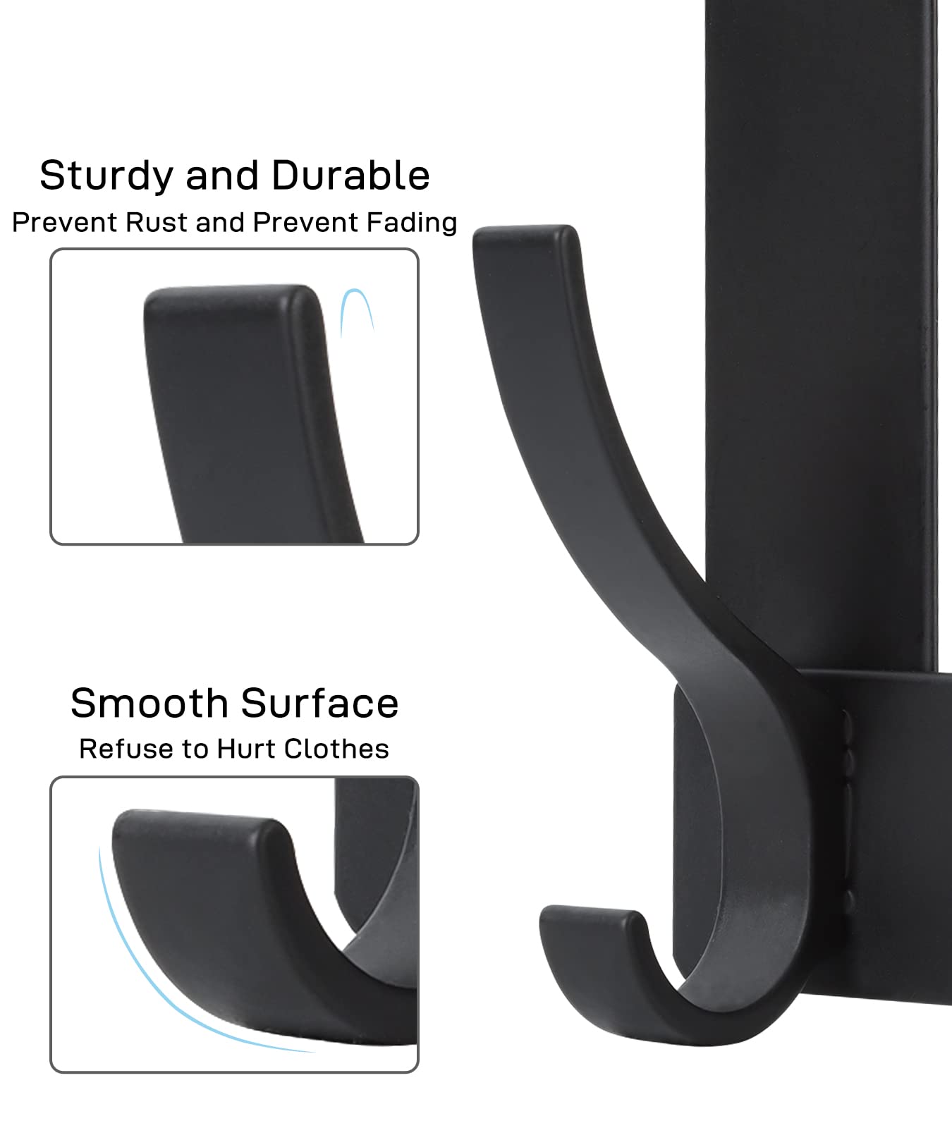 Optish Over The Door Hooks, Door Hanger Hooks for Hanging, Towel Racks for Bathroom with 12 Coat Hook, Coat Rack College Dorm Essentials Bathroom Accessories（1 Pack, Black）