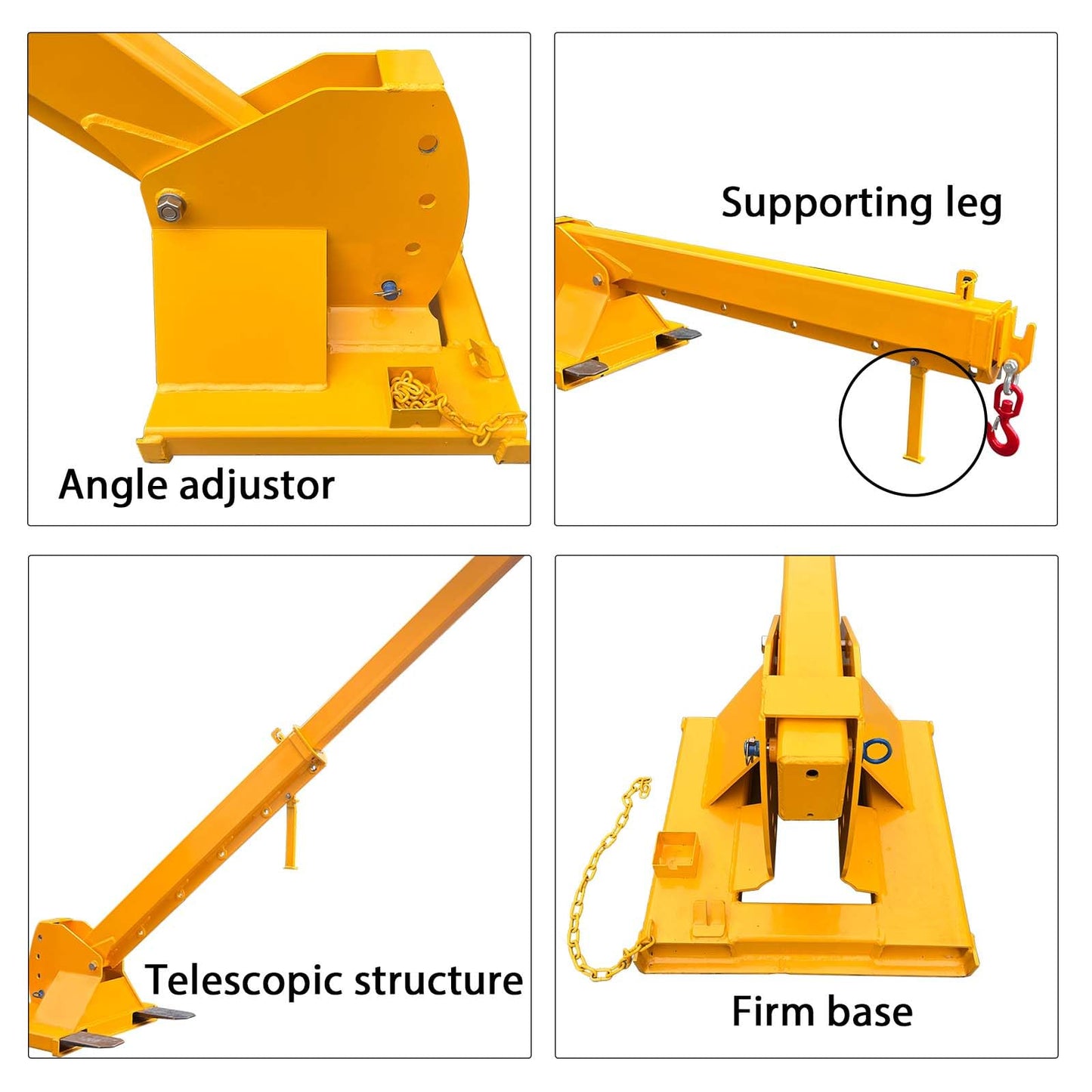 JARYANNIX Forklift Jib Boom Crane, 6000lbs Capacity Forklift Mobile Crane with 2 Hooks Hoist, 0-75° Adjustable Tilt, for Towing Handling Equipment, Adjustable Telescopic Booms Attachments