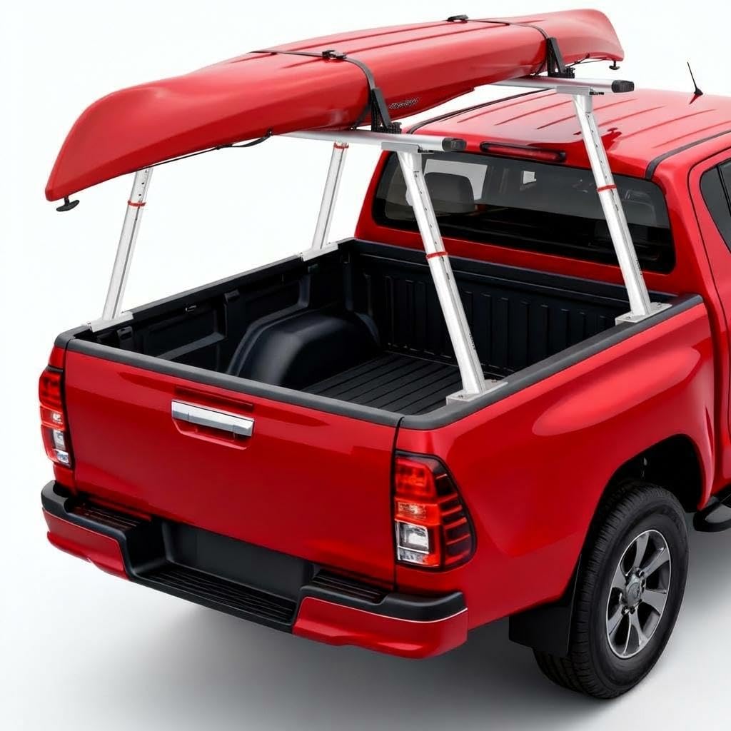 Truck Ladder Rack 35.4-71 Inch Adjustable Heavy Duty Pickup Bed Cargo System 800 LB Capacity Aluminum Kayak Lumber Work Equipment Carrier with Drilling Mount for Ford Chevy RAM