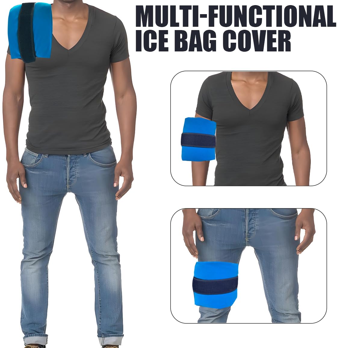2PCS 5"x17" Ice Pack Sleeve - Reusable and Multi-use Ice Pack Bag for Cold Compress for Inflammation, Pain Relief of Shoulder, Thighs, Back with Adjustable Strap