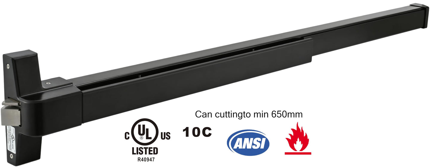33.5" Panic Bar Exit Device with Exterior Lever Lock & Key Set, Commercial Push Bar Door Lock with Roller Strike Plate & End Caps, UL10C & ANSI Grade 1 Certified Emergency Exit Hardware