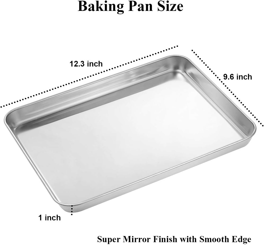 Wildone Baking Sheet Set - Stainless Steel Cookie Pan with Cooling Racks | 2 Sheets + 2 Racks, 12 x 10 x 1 Inch, Non-Toxic & Easy to Clean