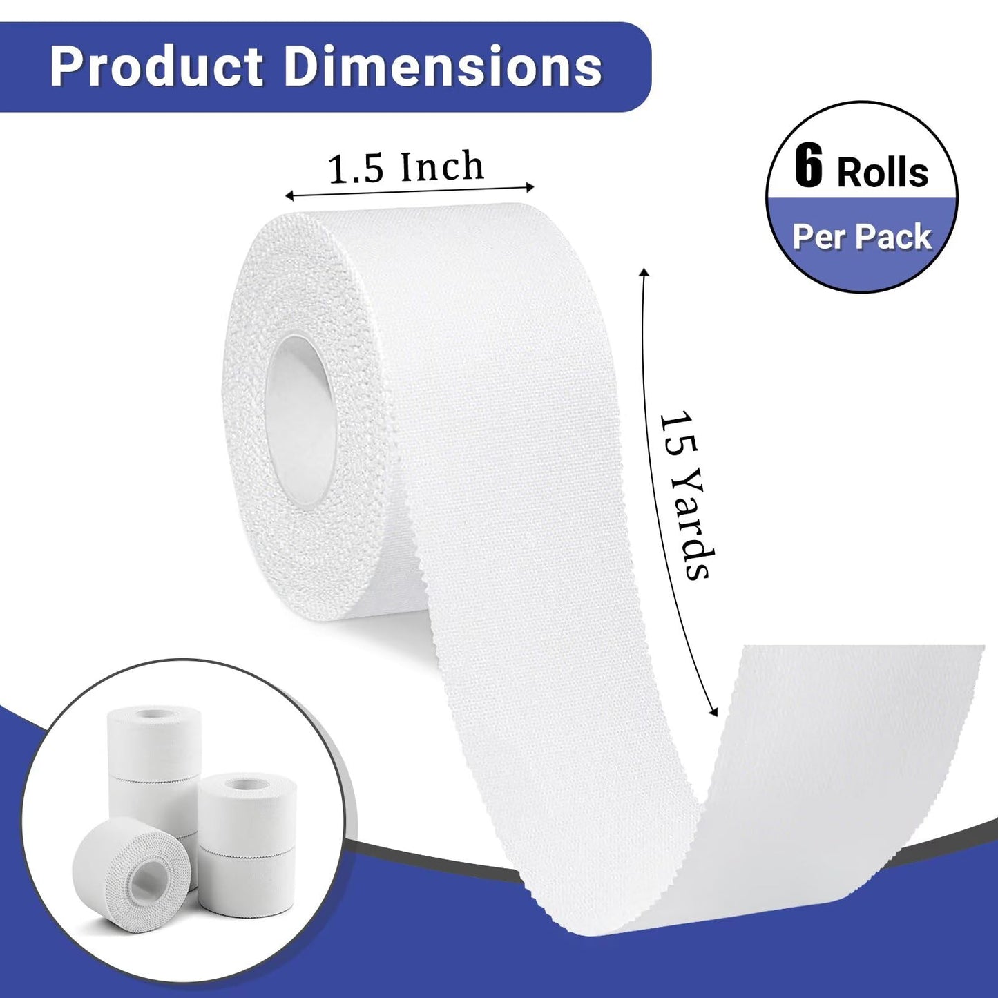 Golden Sport Athletic Tape, 6 Pack White Sports Tape, 1.5 in x 45 ft, Very Strong Easy Tear No Sticky Residue Tape for Sport, Suitable for Gymnastics, Climbing, Boxing, Hockey Bat and Soccer