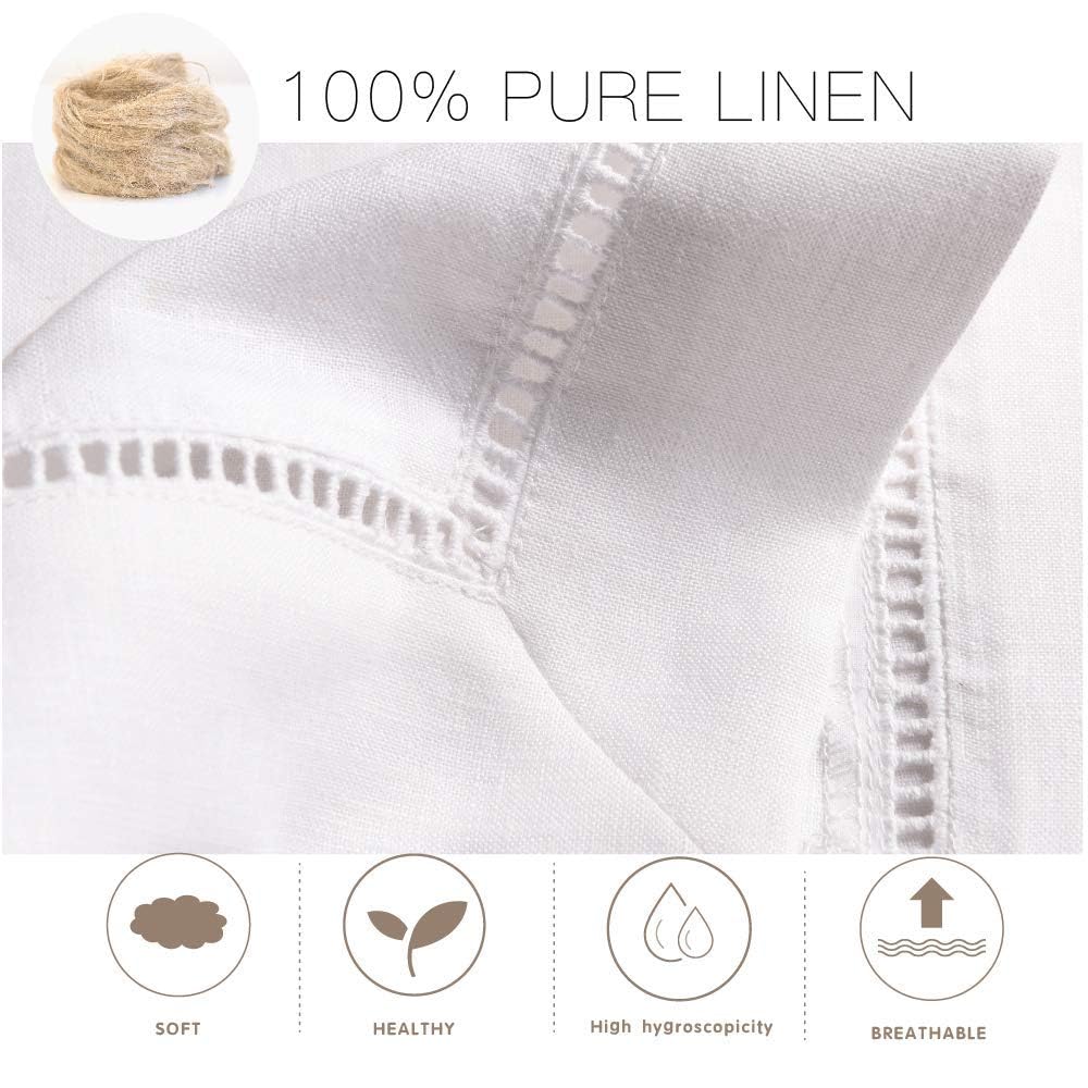 Simple&Opulence Premium 100% Linen Hemstitch Tablecloth-60 x 84 Inch White, Natural Fabric, Rectangular Tablecloth for Indoor and Outdoor Use