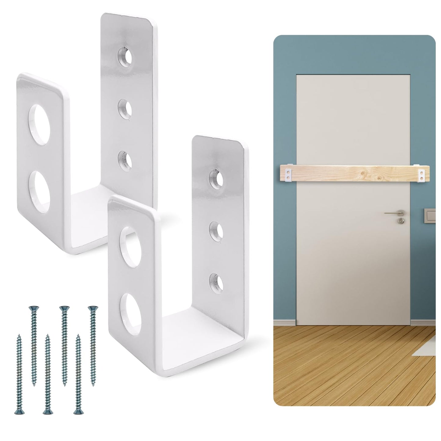 SecurityMan Heavy Duty 2x4 Door Barricade Brackets - Kick Proof Up to 700lbs, Install in Minutes -(2pc) Thick 3.5mm Iron Metal U Bracket - Gate Bar Holder for Indoor/Outdoor Door Security Brace Bar
