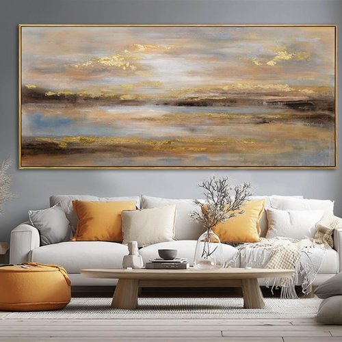 Gold Abstract Wall Decor - Modern Framed Canvas Artwork for Office & Living Room | 32x70 Inch
