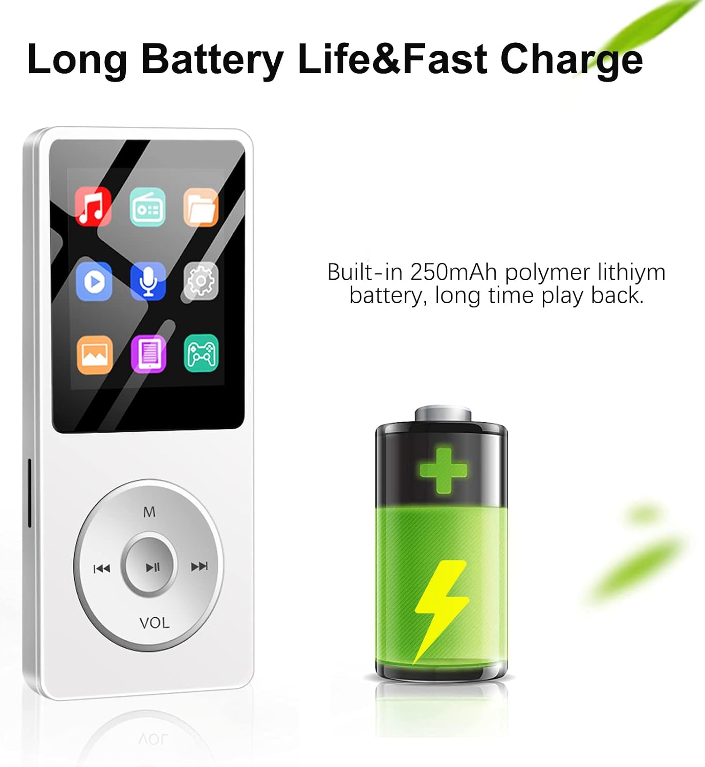 Aigital MP3 32GB Bluetooth Player with TF Card, Portable Music Player with Built-in HD Speaker, Video Function, FM