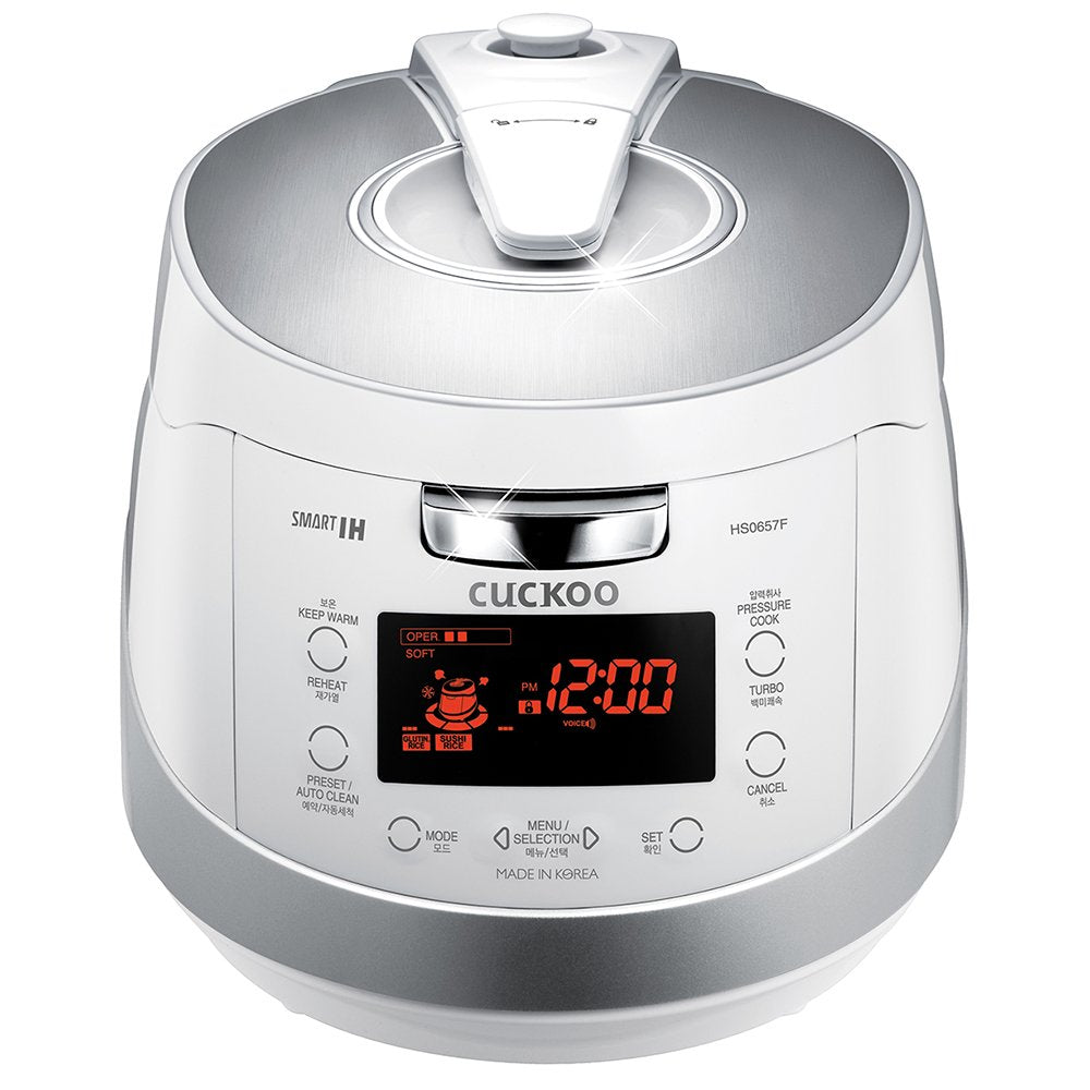 CUCKOO CRP-HS0657FW 6-Cup (Uncooked) 12-Cup (Cooked) Induction Heating Pressure Rice Cooker with Nonstick Inner Pot & 16 Menu Modes (White/Silver, Made in Korea)