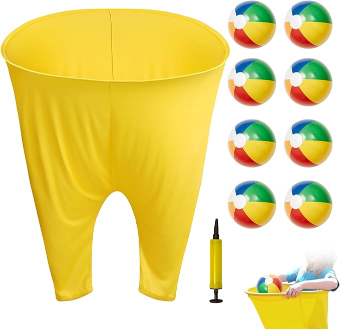 Granny Pants Yard Game Giant Outdoor Tossing Challenge Activity Set with 8 Bouncy Balls & Air Pump, Perfect for Adults, Family Team Events Backyard Parties(Yellow)