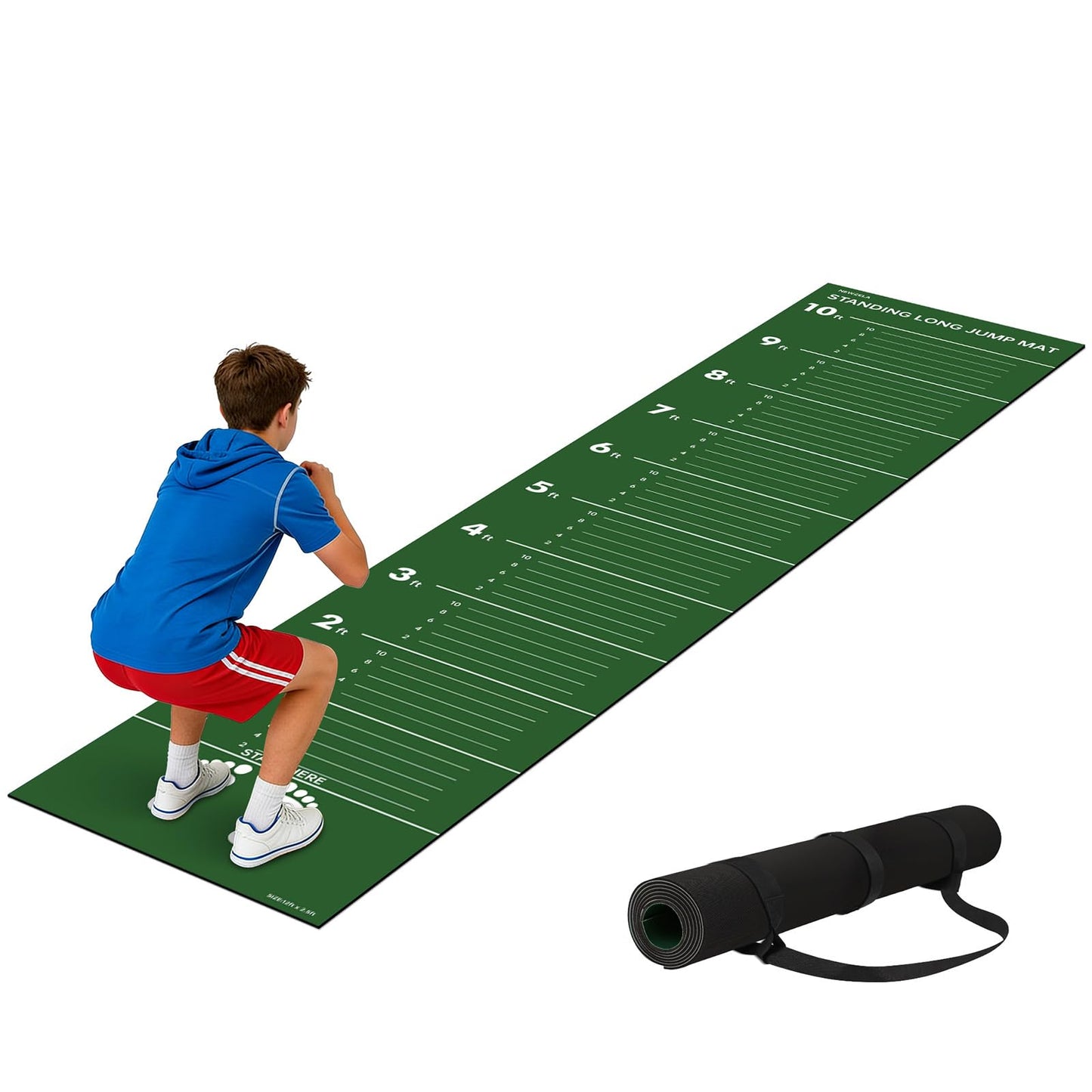 Standing Long Jump Mat, Broad Jump Measurement Mat for Training and Testing, Non Slip Jumping Measurement Tool for Gym, School PE and Track Practice