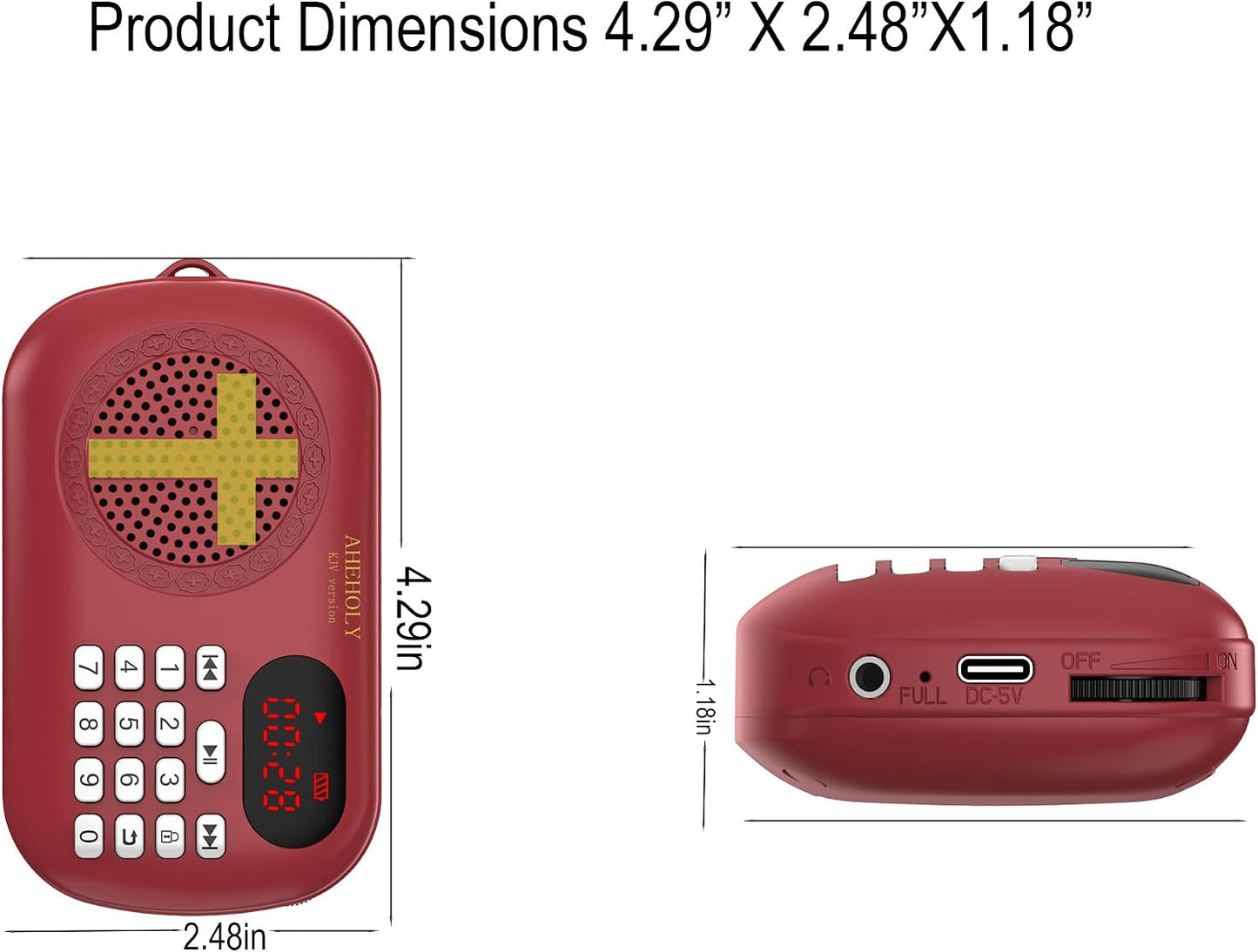 AHEHOLY KJV Audio Bible Player Portable & Rechargeable Scripture Device Preloaded King James Version Simple Interface